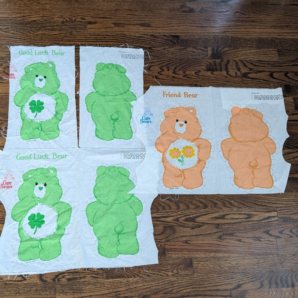 Vintage Care Bears Cut and Sew Fabric Panels Good Luck Bear Friend Bear 1980s - Picture 1 of 4